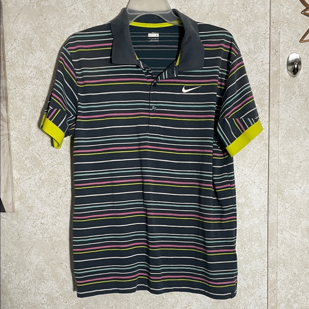 Nike Fit Dry Men's Polo Shirt - Gray with Multi Color Stripes